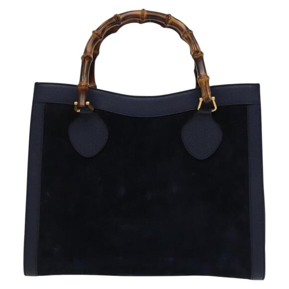 GUCCI Bamboo Hand Bag Suede Leather Navy Gold 002 0260 002 0260 - Picture 3 of 16